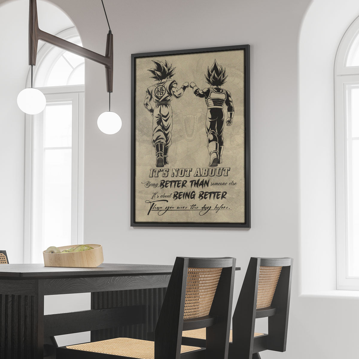 Dragon Ball Super Saiyan Blue Goku & Ultra Ego Vegeta Canvas Wall Art - DBZ Motivational Poster "Being Better Than Yesterday" Home Office Decor - DR129