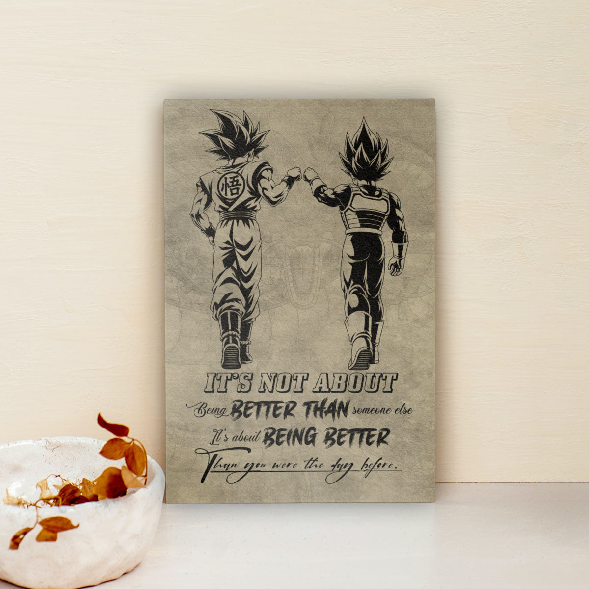 Dragon Ball Super Saiyan Blue Goku & Ultra Ego Vegeta Canvas Wall Art - DBZ Motivational Poster "Being Better Than Yesterday" Home Office Decor - DR129