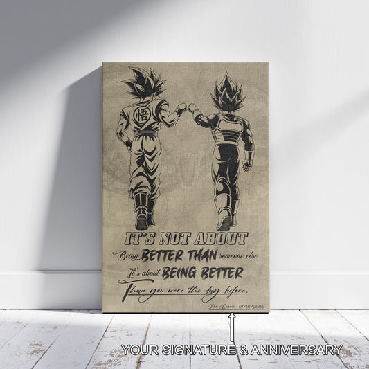 Dragon Ball Super Saiyan Blue Goku & Ultra Ego Vegeta Canvas Wall Art - DBZ Motivational Poster "Being Better Than Yesterday" Home Office Decor - DR129