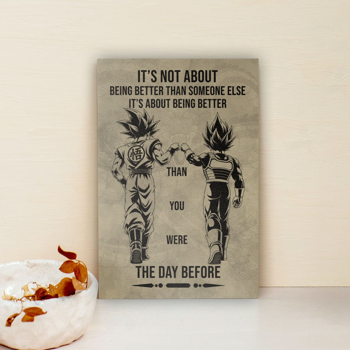 Dragon Ball Super Saiyan Blue Goku & Ultra Ego Vegeta Canvas Wall Art - DBZ Motivational Poster "Being Better Than Yesterday" Home Office Decor - DR130