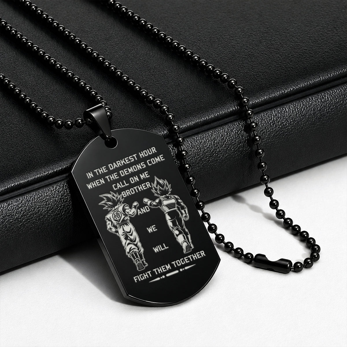 Personalized Dragon Ball Z Goku & Vegeta Brother Dog Tag Necklace - "Call On Me Brother" Engraved Stainless Steel Military Pendant Gift for Men
