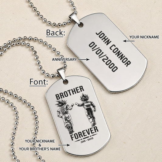 Personalized Dragon Ball Z Goku & Vegeta Brother Dog Tag Necklace - "Brother Forever" Engraved Stainless Steel Military Pendant Gift for Men