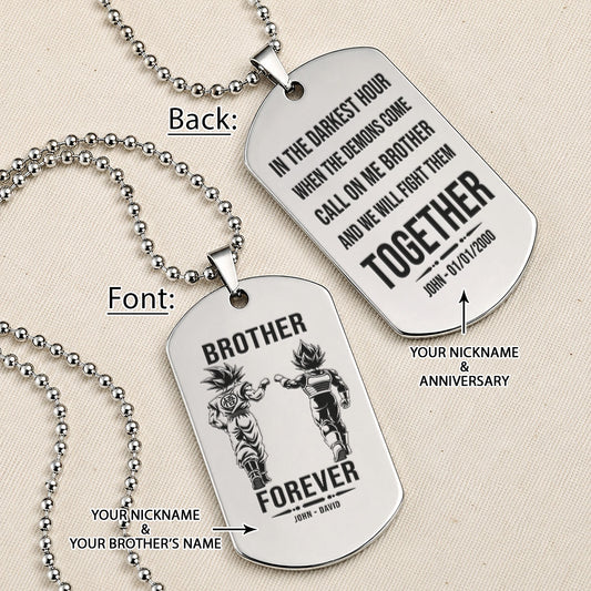 Personalized Dragon Ball Z Goku & Vegeta Brother Dog Tag Necklace - "Brother Forever" Engraved Stainless Steel Military Pendant Gift for Men