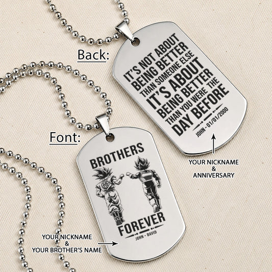 Personalized Dragon Ball Z Goku & Vegeta Brother Dog Tag Necklace - "Brothers Forever" Engraved Stainless Steel Military Pendant Gift for Men