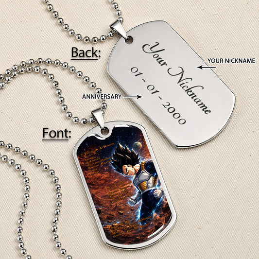 Custom Dragon Ball Vegeta Dog Tag Necklace - Motivational Quote “7 Virtues of a Warrior & 5 Keys to Health” Stainless Steel Pendant - Gift for DBZ Fans - DRDL081