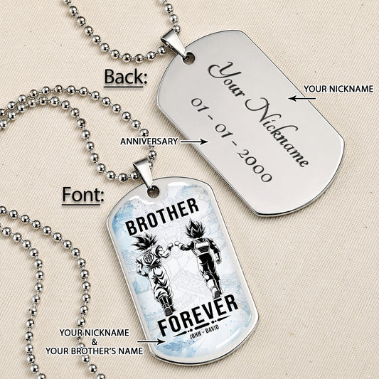 Custom Dragon Ball Goku & Vegeta Brother Dog Tag Necklace - Motivational Quote "Brother Forever" Stainless Steel Pendant - Anime Gift for DBZ Fans - DRDL127
