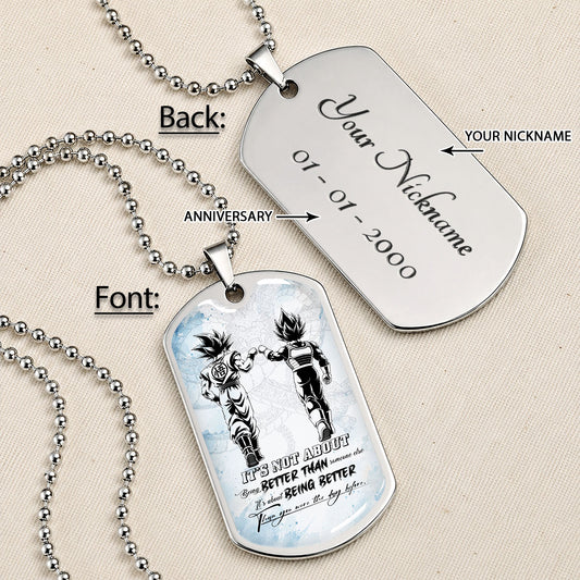 Custom Dragon Ball Goku & Vegeta Dog Tag Necklace - Motivational Quote "Being Better Than Yesterday" Stainless Steel Pendant - Anime Gift for DBZ Fans - DRDL129