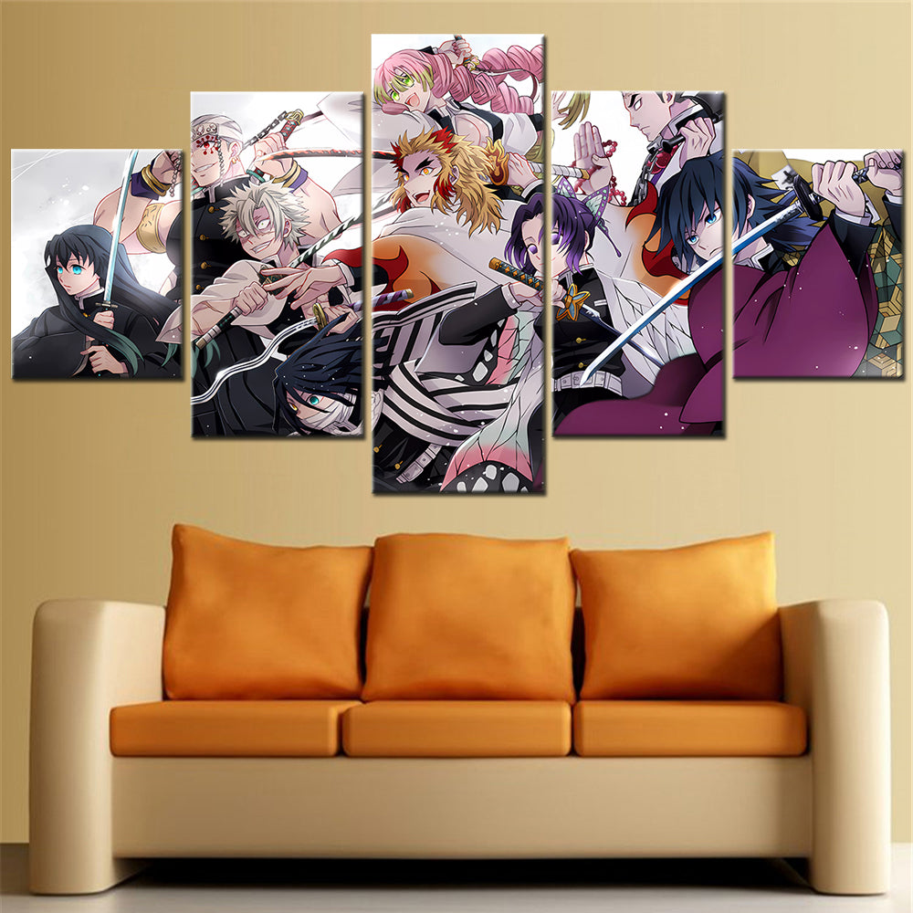 Demon Slayer - Kimetsu no Yaiba - 5 Pieces Wall Art - Muichirou Tokitou - Tengen Uzui - Sanemi Shinazugawa - Obanai Iguro - Kyoujurou Rengoku - Shinobu Kochou - Gyoumei Himejima - Giyu Tomioka - Demon Slayer Poster - Demon Slayer Wall Art