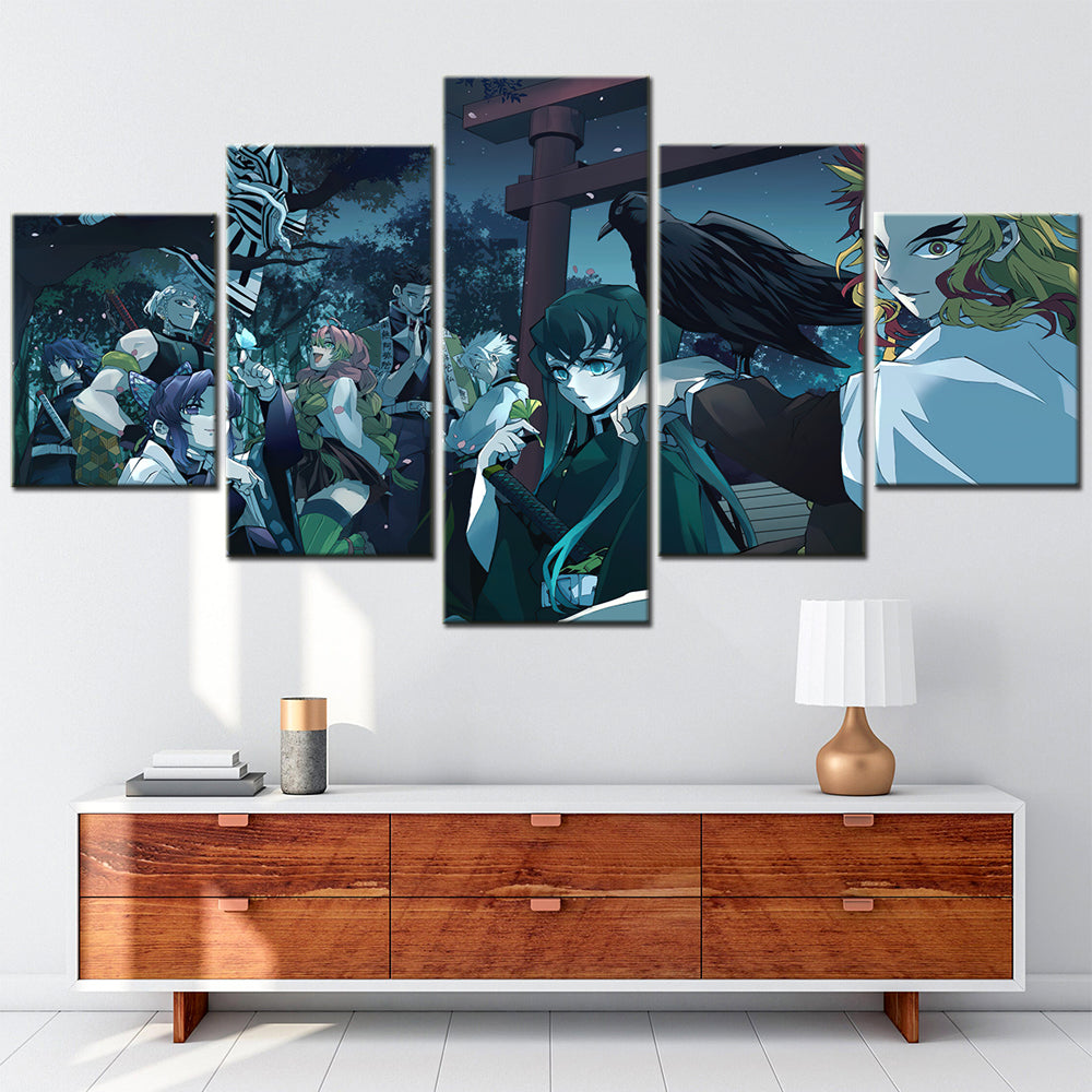 demon slayer - kimetsu no yaiba - 5 pieces wall art - rengoku kyoujurou - tokitou muichirou - shinazugawa sanemi - himejima gyoumei - kanroji mitsuri - kochou shinobu - uzui tengen - demon slayer poster - demon slayer wall art