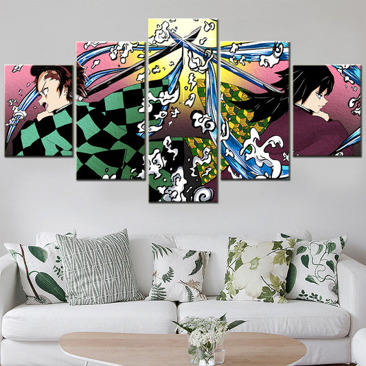 Demon Slayer - Kimetsu no Yaiba - 5 Pieces Wall Art - Tanjiro Kamado - Giyu Tomioka 2 - Demon Slayer Poster - Demon Slayer Wall Art