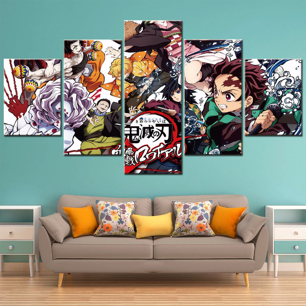 demon slayer - kimetsu no yaiba - 5 pieces wall art - tengen uzui - himejima gyoumei - zenitsu agatsuma - giyu tomioka - tanjiro kamado - demon slayer poster - demon slayer wall art