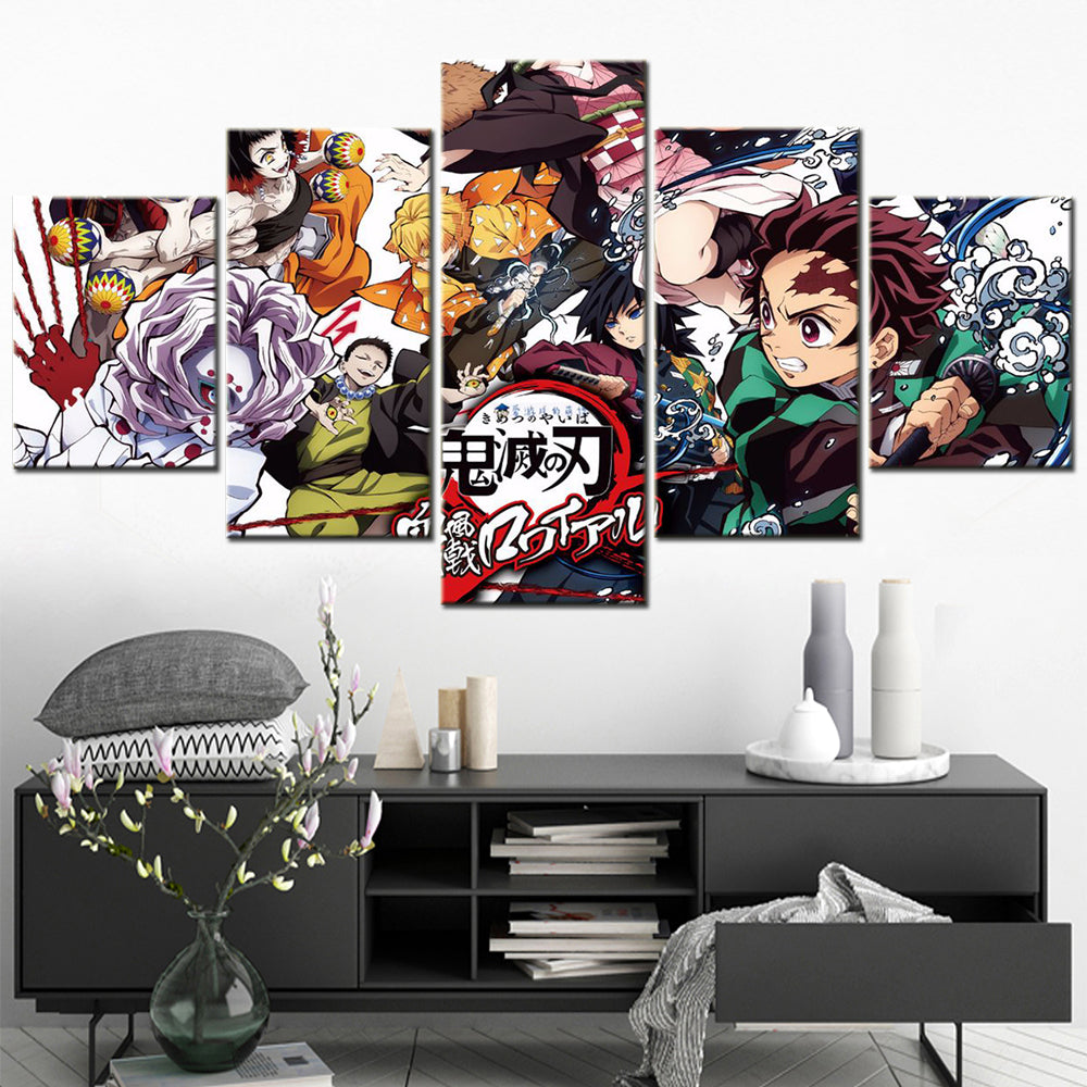 demon slayer - kimetsu no yaiba - 5 pieces wall art - tengen uzui - himejima gyoumei - zenitsu agatsuma - giyu tomioka - tanjiro kamado - demon slayer poster - demon slayer wall art