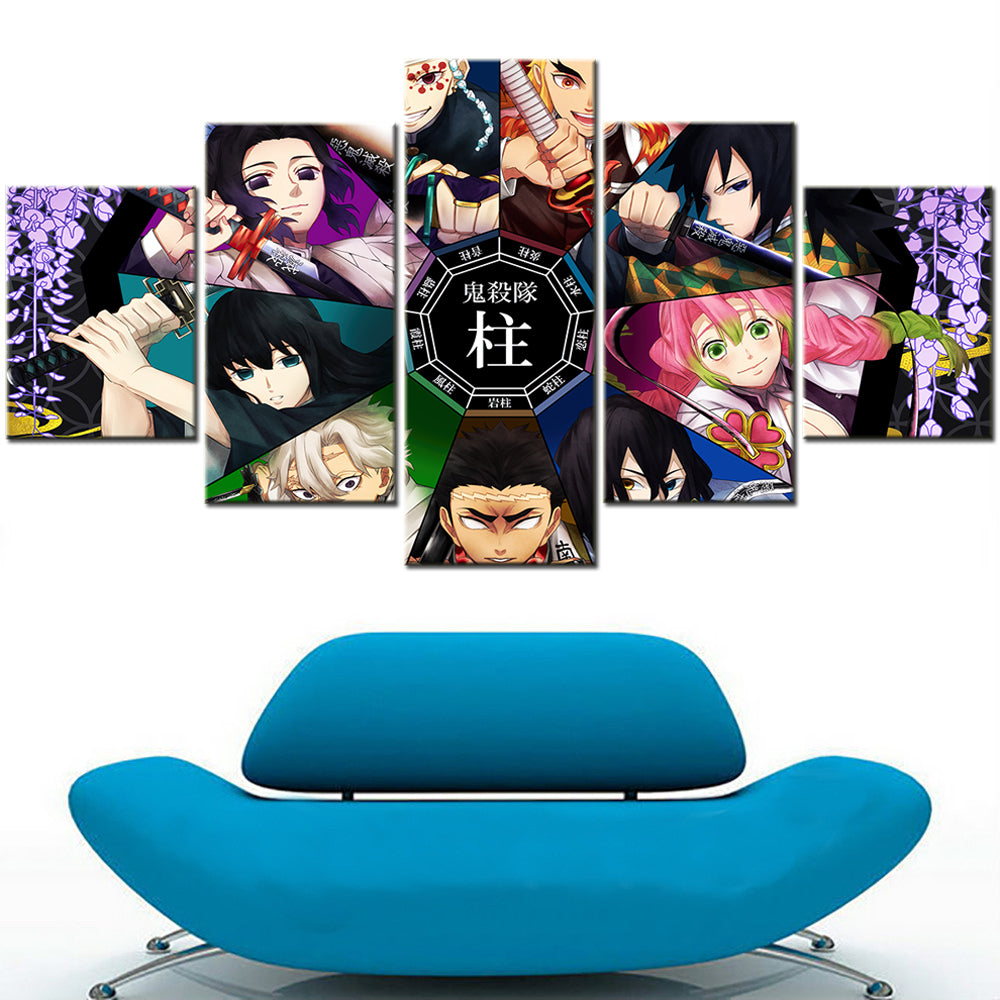 Demon Slayer - Kimetsu no Yaiba - 5 Pieces Wall Art - Uzui Tengen - Rengoku Kyoujurou - Tomioka Giyuu - Kanroji Mitsuri - Iguro Obanai - Himejima Gyoumei - Shinazugawa Sanemi - Tokitou Muichirou - Demon Slayer Poster - Demon Slayer Wall Art