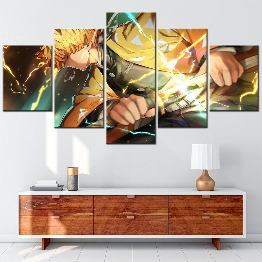 Demon Slayer - Kimetsu no Yaiba - 5 Pieces Wall Art - Zenitsu Agatsuma - Demon Slayer Poster - Demon Slayer Wall Art