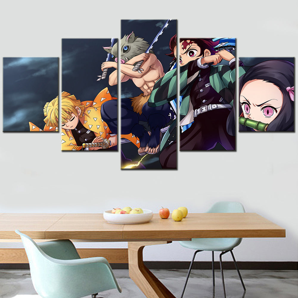 Demon Slayer - Kimetsu no Yaiba - 5 Pieces Wall Art - Zenitsu Agatsuma - Hashibira Inosuke - Kamado Tanjirou - Nezuko Kamado - Demon Slayer Poster - Demon Slayer Wall Art
