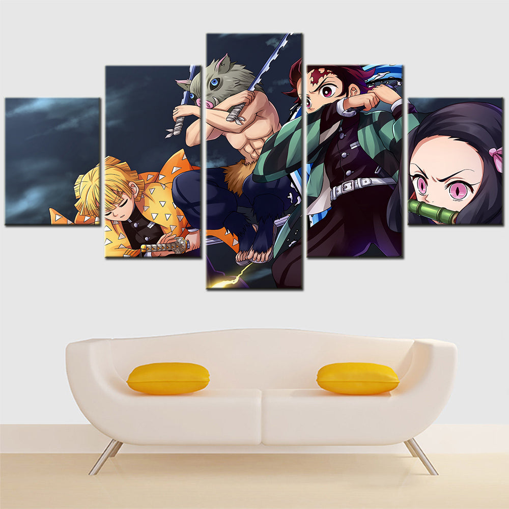 Demon Slayer - Kimetsu no Yaiba - 5 Pieces Wall Art - Zenitsu Agatsuma - Hashibira Inosuke - Kamado Tanjirou - Nezuko Kamado - Demon Slayer Poster - Demon Slayer Wall Art