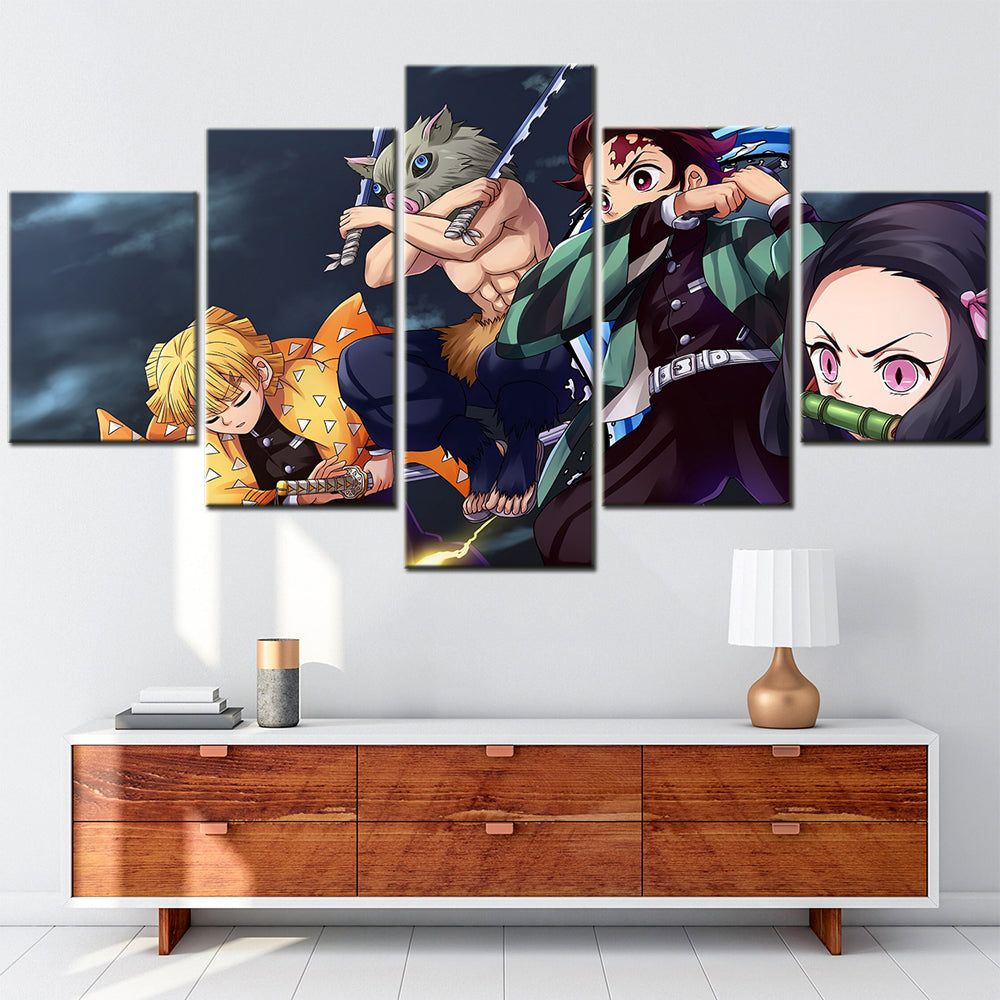 Demon Slayer - Kimetsu no Yaiba - 5 Pieces Wall Art - Zenitsu Agatsuma - Hashibira Inosuke - Kamado Tanjirou - Nezuko Kamado - Demon Slayer Poster - Demon Slayer Wall Art