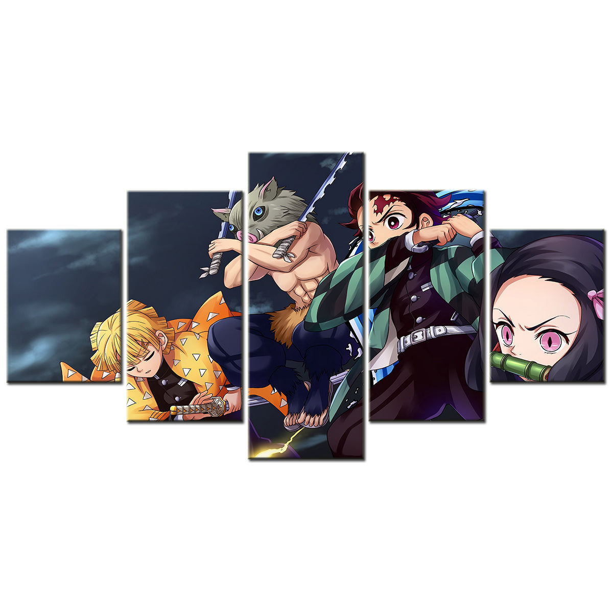 Demon Slayer - Kimetsu no Yaiba - 5 Pieces Wall Art - Zenitsu Agatsuma - Hashibira Inosuke - Kamado Tanjirou - Nezuko Kamado - Demon Slayer Poster - Demon Slayer Wall Art