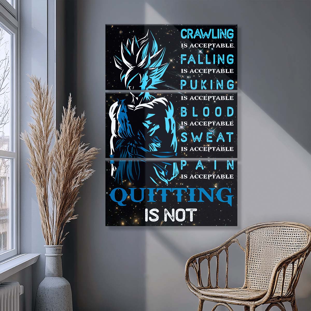 Dragon Ball - 3 Piece Wall Art - DR015 - Quitting Is Not - Goku - Super Saiyan Blue - Dragon Ball Canvas