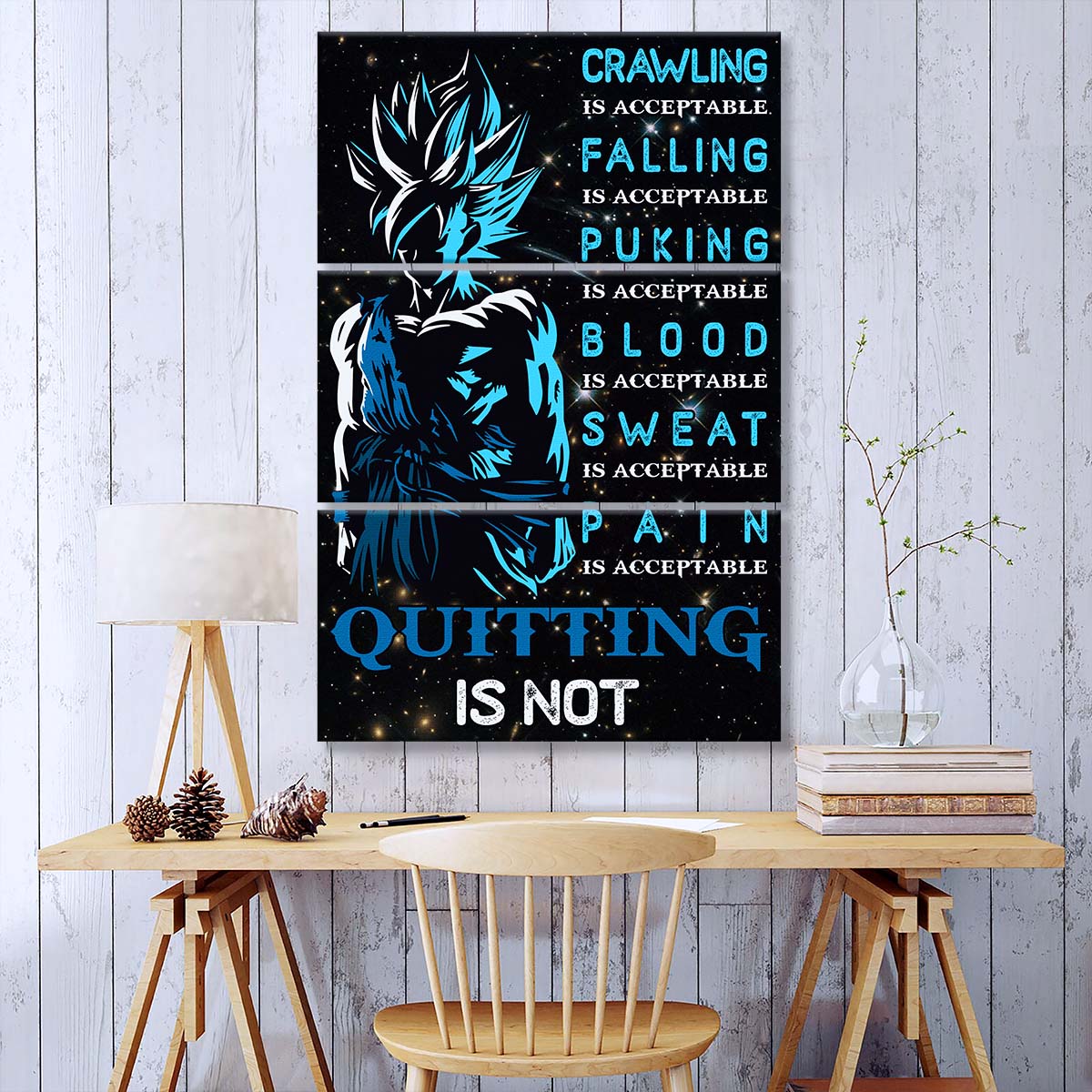 Dragon Ball - 3 Piece Wall Art - DR015 - Quitting Is Not - Goku - Super Saiyan Blue - Dragon Ball Canvas