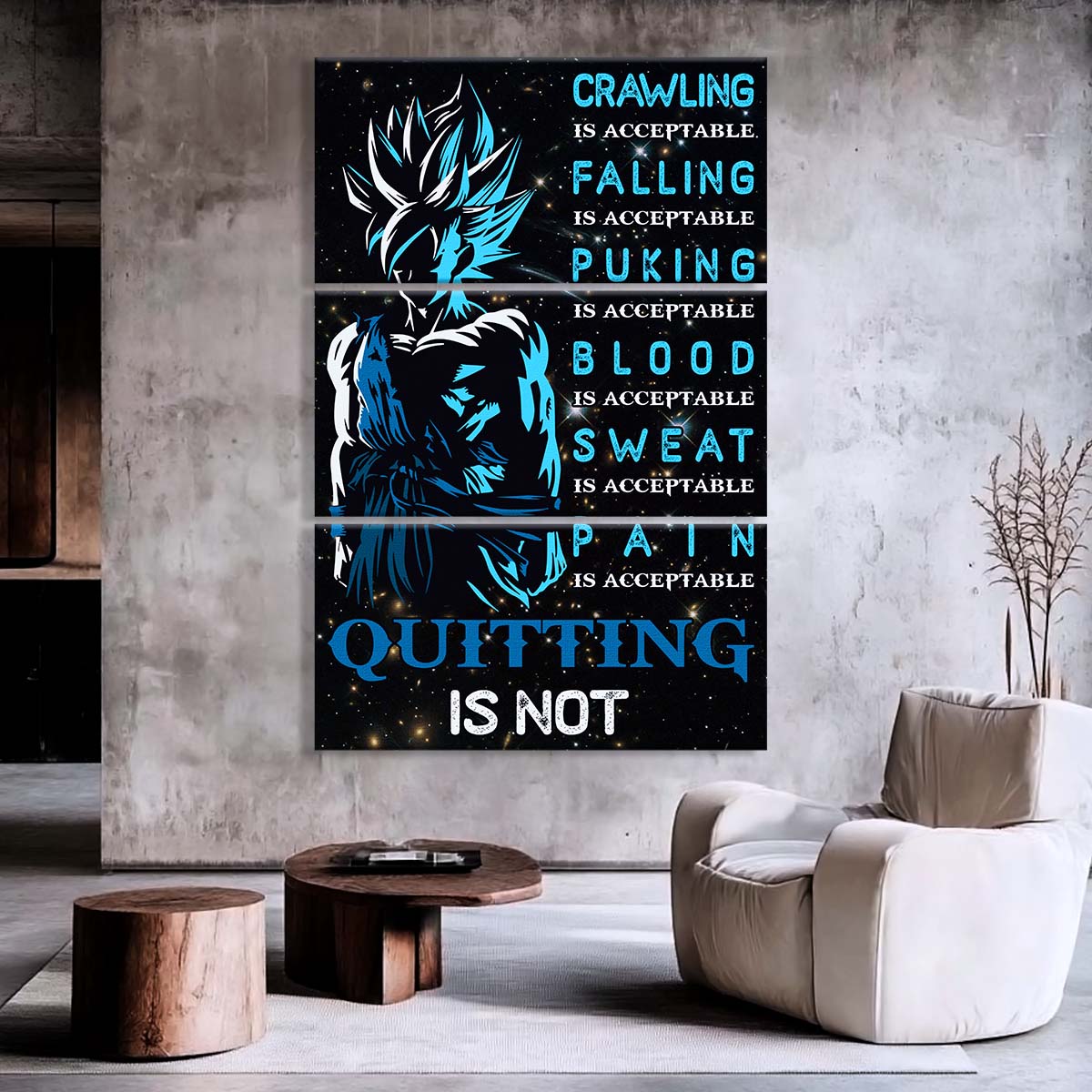 Dragon Ball - 3 Piece Wall Art - DR015 - Quitting Is Not - Goku - Super Saiyan Blue - Dragon Ball Canvas
