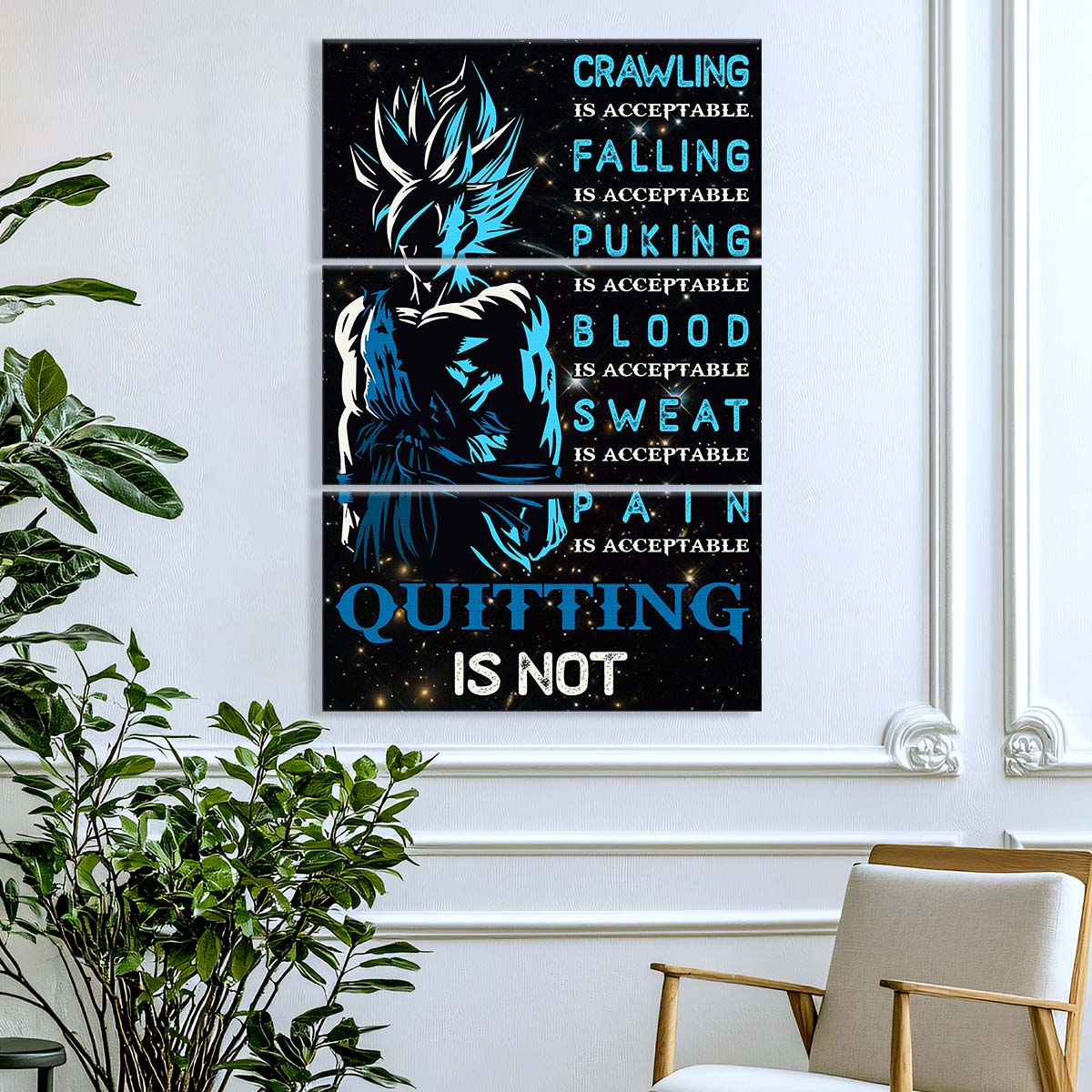 Dragon Ball - 3 Piece Wall Art - DR015 - Quitting Is Not - Goku - Super Saiyan Blue - Dragon Ball Canvas