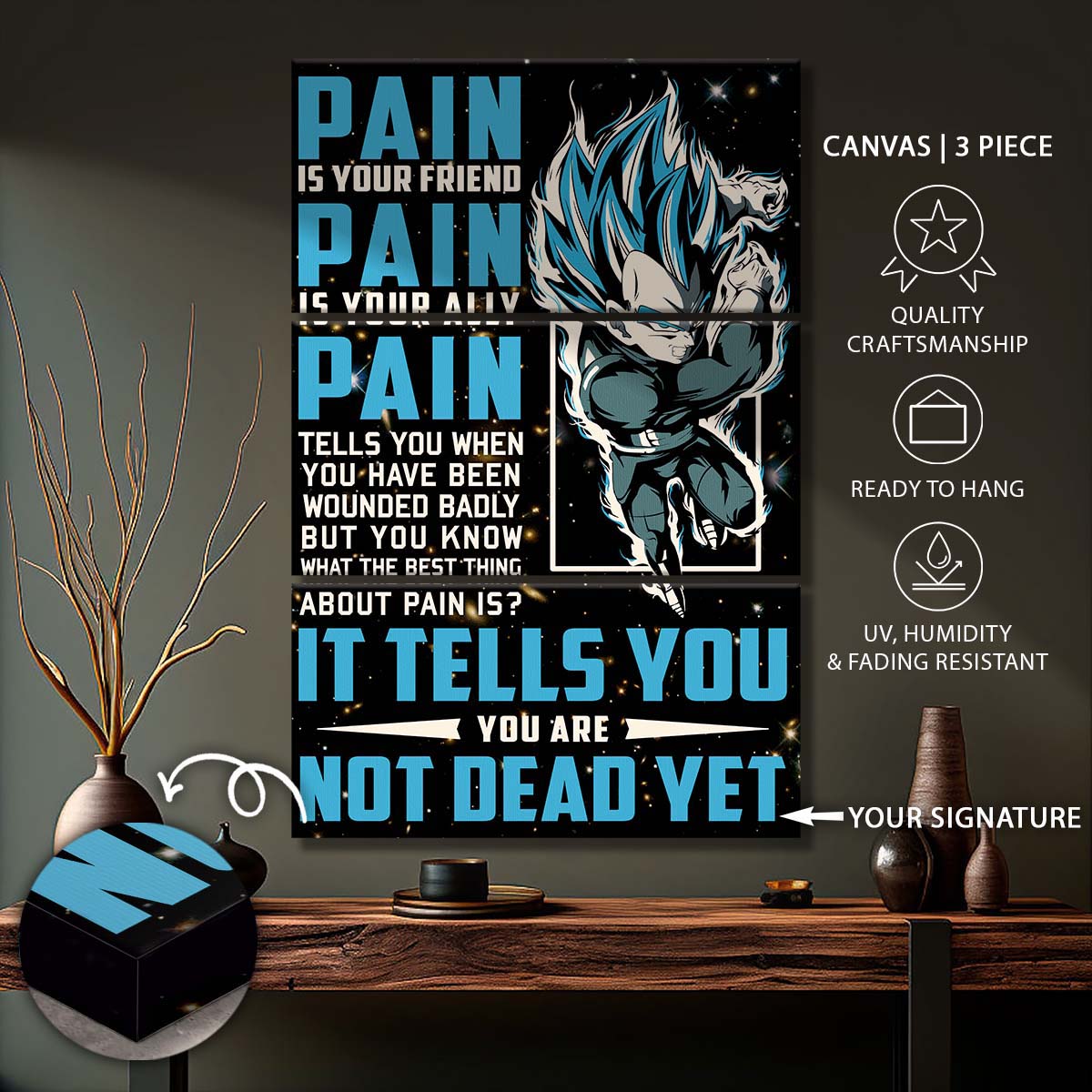 Dragon Ball - 3 Piece Wall Art - DR056 - Quitting Is Not - Vegeta - Super Saiyan Blue - Dragon Ball Canvas