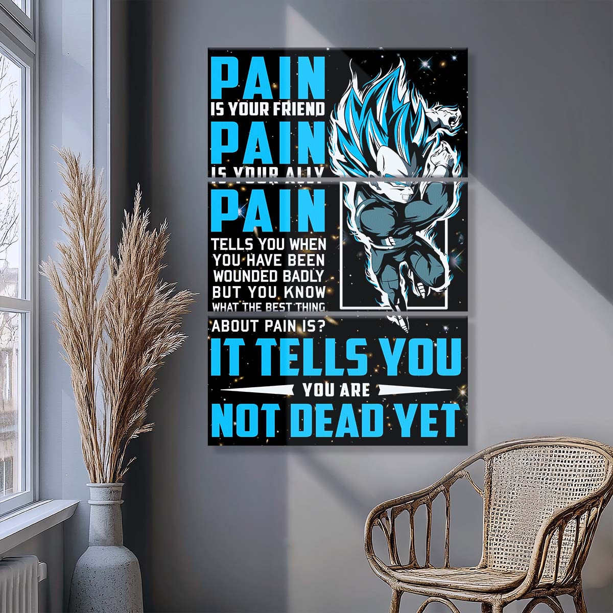 Dragon Ball - 3 Piece Wall Art - DR056 - Quitting Is Not - Vegeta - Super Saiyan Blue - Dragon Ball Canvas