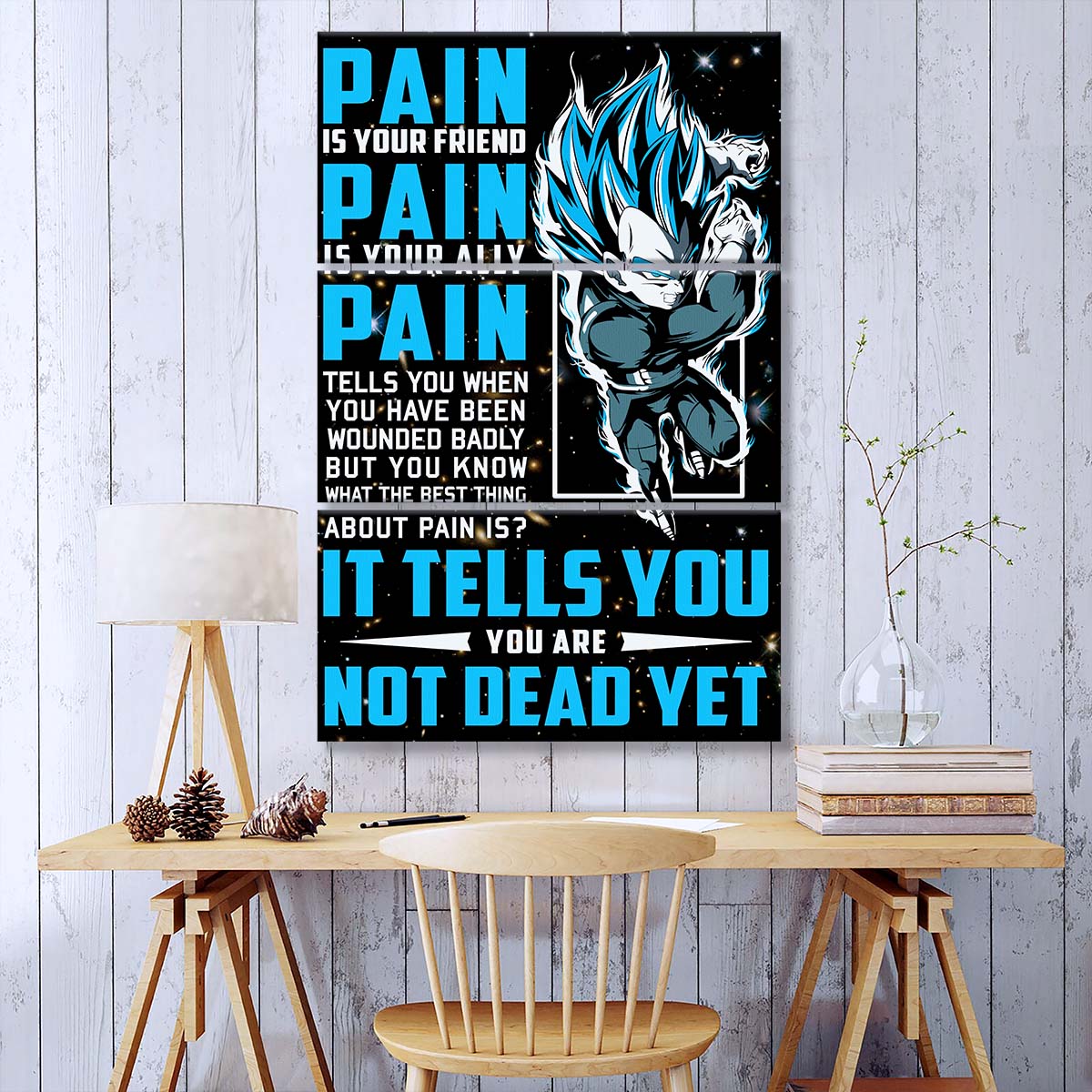 Dragon Ball - 3 Piece Wall Art - DR056 - Quitting Is Not - Vegeta - Super Saiyan Blue - Dragon Ball Canvas