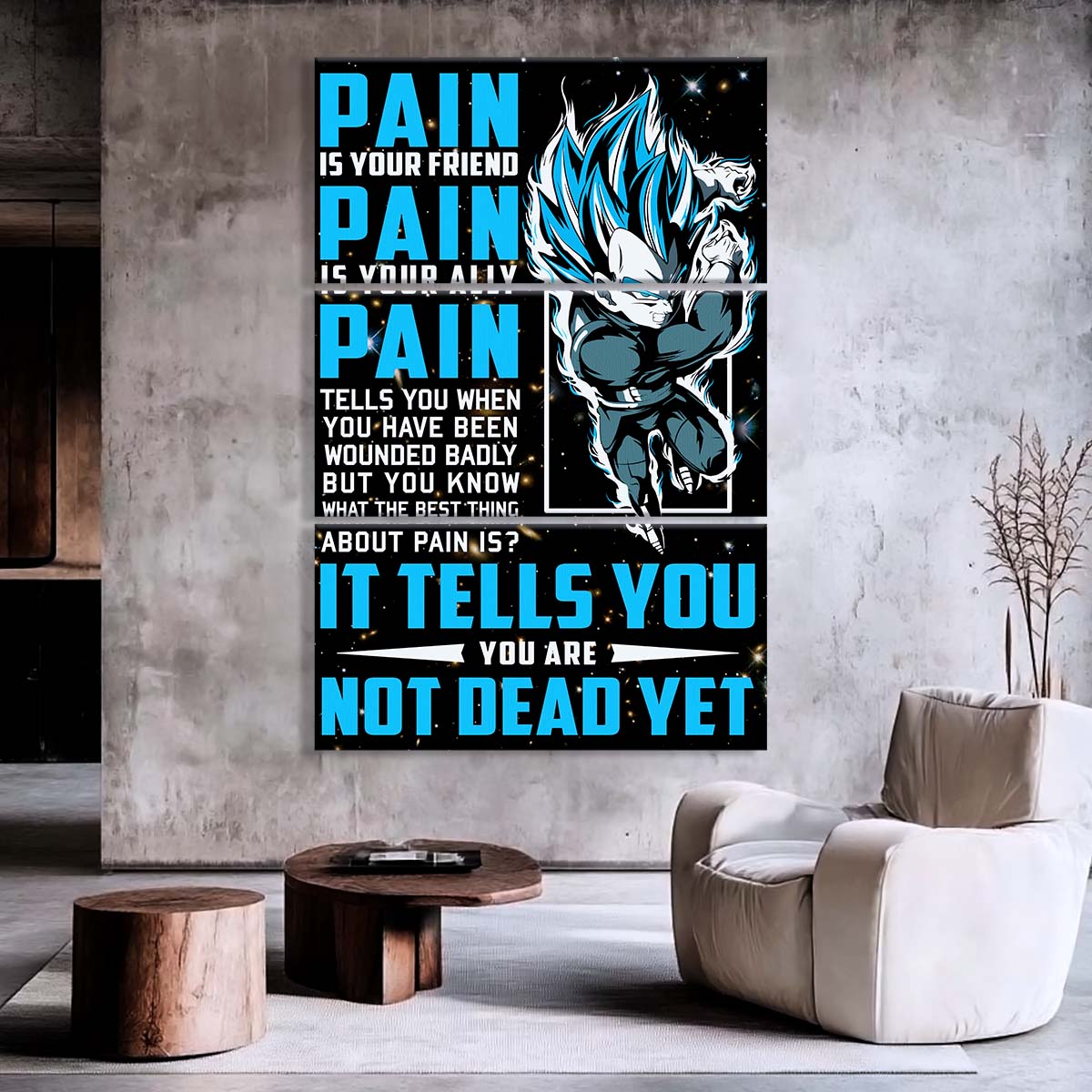 Dragon Ball - 3 Piece Wall Art - DR056 - Quitting Is Not - Vegeta - Super Saiyan Blue - Dragon Ball Canvas