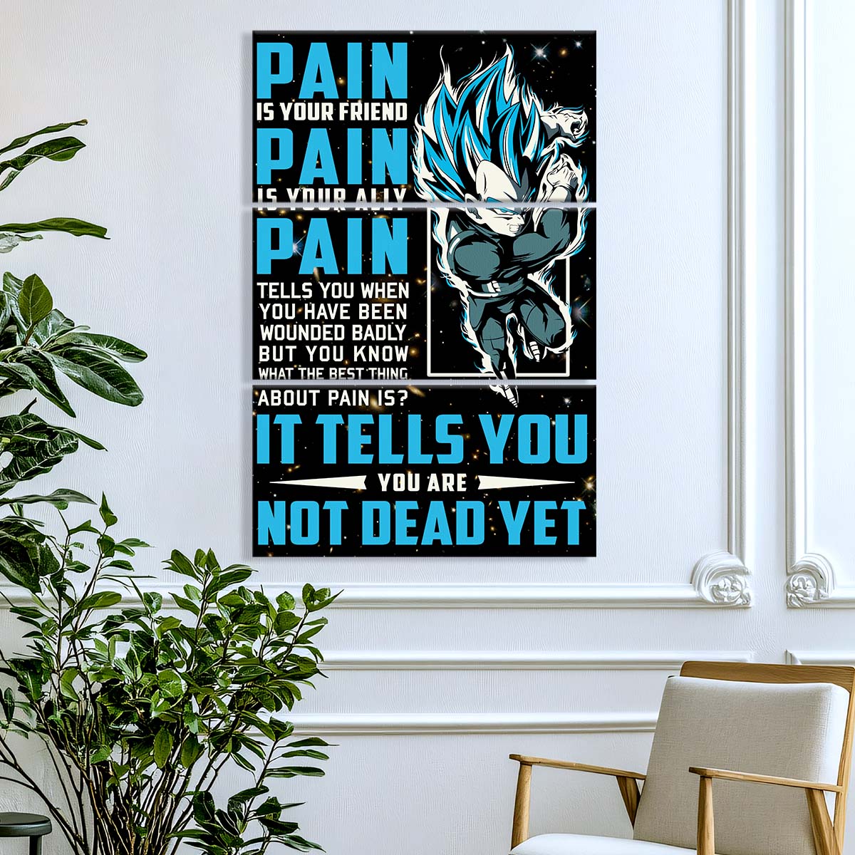 Dragon Ball - 3 Piece Wall Art - DR056 - Quitting Is Not - Vegeta - Super Saiyan Blue - Dragon Ball Canvas