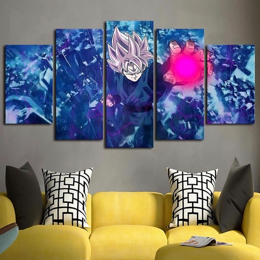 Dragon Ball - 5 Pieces Wall Art - Black Boku - Super Saiyan Rose - Printed Wall Pictures Home Decor - Dragon Ball Poster - Dragon Ball Canvas