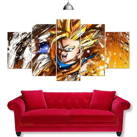 Dragon Ball - 5 Pieces Wall Art - Super Saiyan Goku - Printed Wall Pictures Home Decor - Dragon Ball Poster - Dragon Ball Canvas