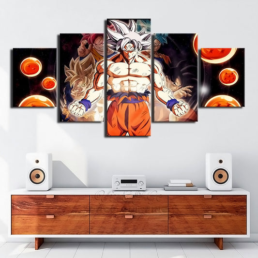 Dragon Ball - 5 Pieces Wall Art - Mastered Ultra Instinct Goku -Super Saiyan 3 - Super Saiyan Blue - Super Saiyan God - Printed Wall Pictures Home Decor - Dragon Ball Poster - Dragon Ball Canvas
