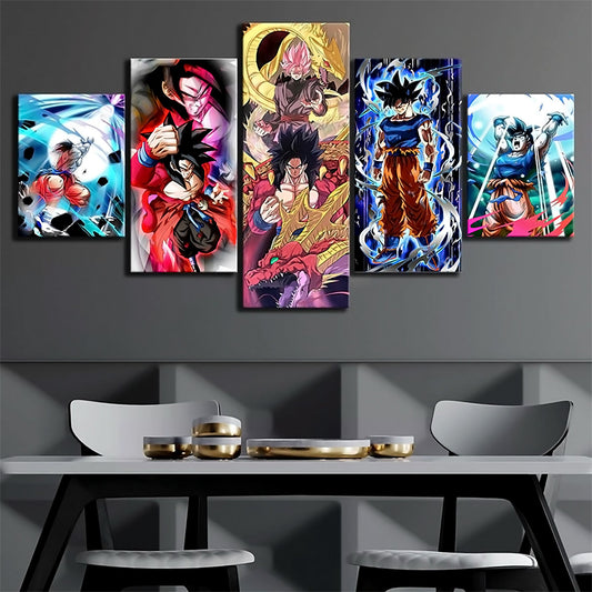 Dragon Ball - 5 Pieces Wall Art - Goku - Super Saiyan 4 - Mastered Ultra Instinct - Genki - Printed Wall Pictures Home Decor - Dragon Ball Poster - Dragon Ball Canvas