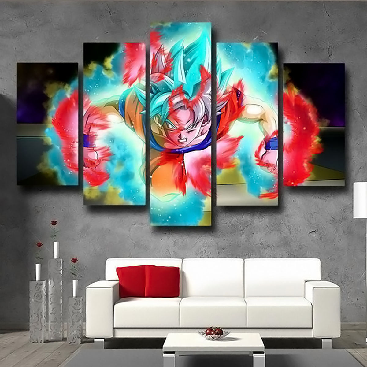 Dragon Ball - 5 Pieces Wall Art - Goku - Super Saiyan Blue - Printed Wall Pictures Home Decor - Dragon Ball Poster - Dragon Ball Canvas