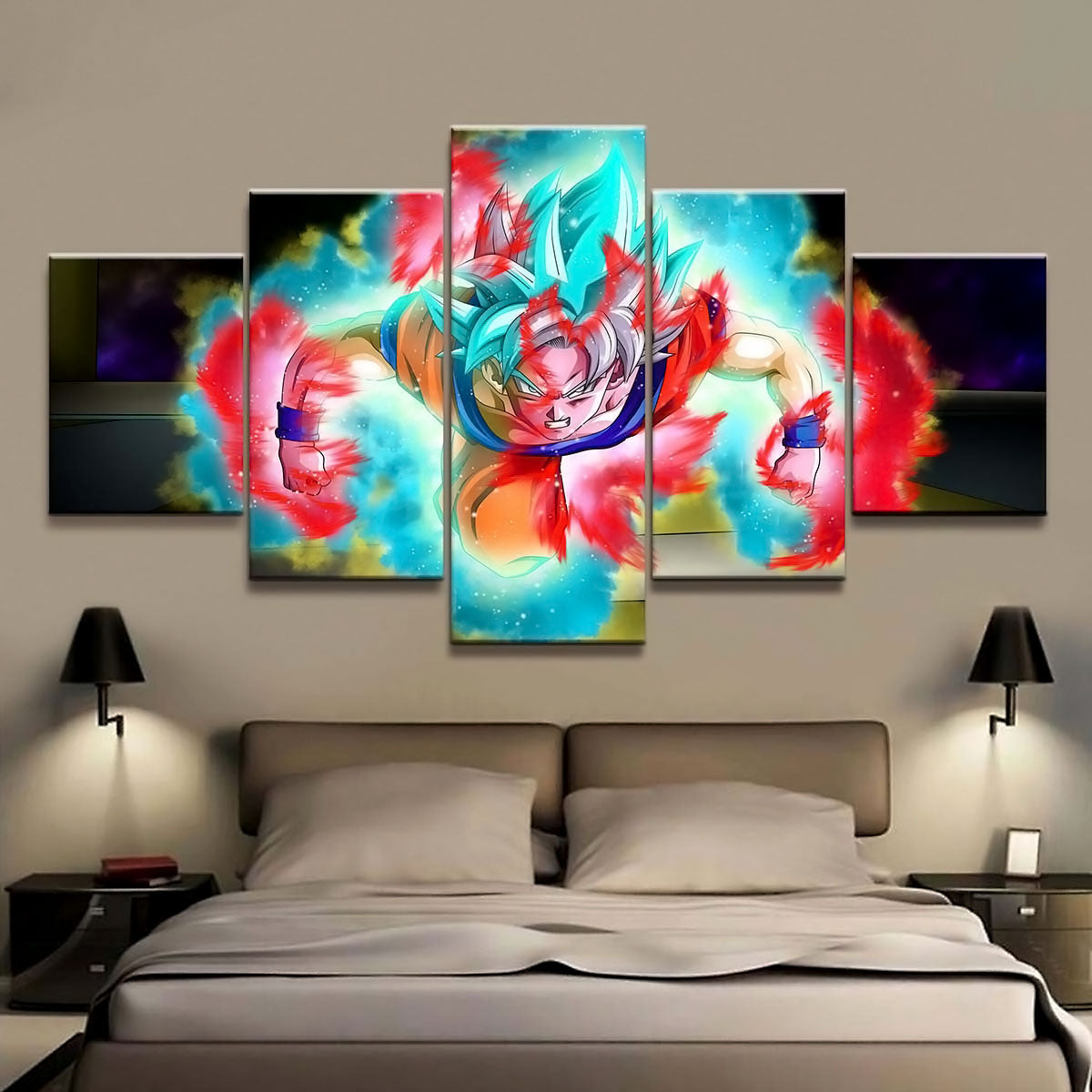 Dragon Ball - 5 Pieces Wall Art - Goku - Super Saiyan Blue - Printed Wall Pictures Home Decor - Dragon Ball Poster - Dragon Ball Canvas