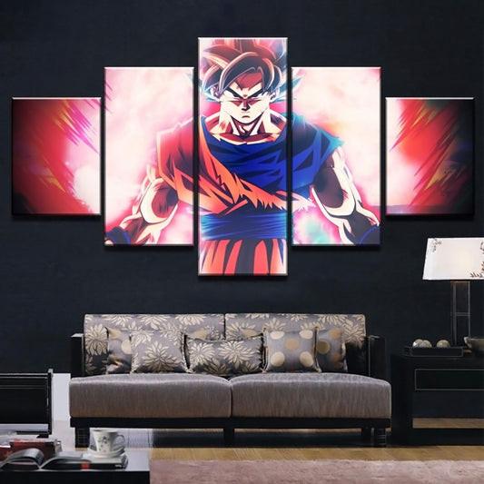 Dragon Ball - 5 Pieces Wall Art - Goku Super Saiyan God - Printed Wall Pictures Home Decor - Dragon Ball Poster - Dragon Ball Canvas