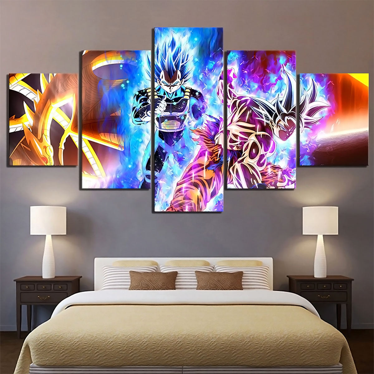 Dragon Ball - 5 Pieces Wall Art - Goku - Vegeta - Super Saiyan Blue - Printed Wall Pictures Home Decor - Dragon Ball Poster - Dragon Ball Canvas