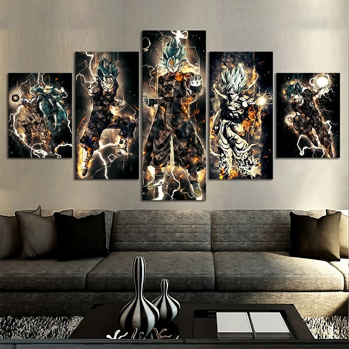Dragon Ball - 5 Pieces Wall Art - Goku - Vegeto - Super Saiyan - Printed Wall Pictures Home Decor - Dragon Ball Poster - Dragon Ball Canvas