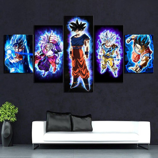 Dragon Ball - 5 Pieces Wall Art - Super Saiyan Goku - Mastered Ultra Instinct Goku - Printed Wall Pictures Home Decor - Dragon Ball Poster - Dragon Ball Canvas