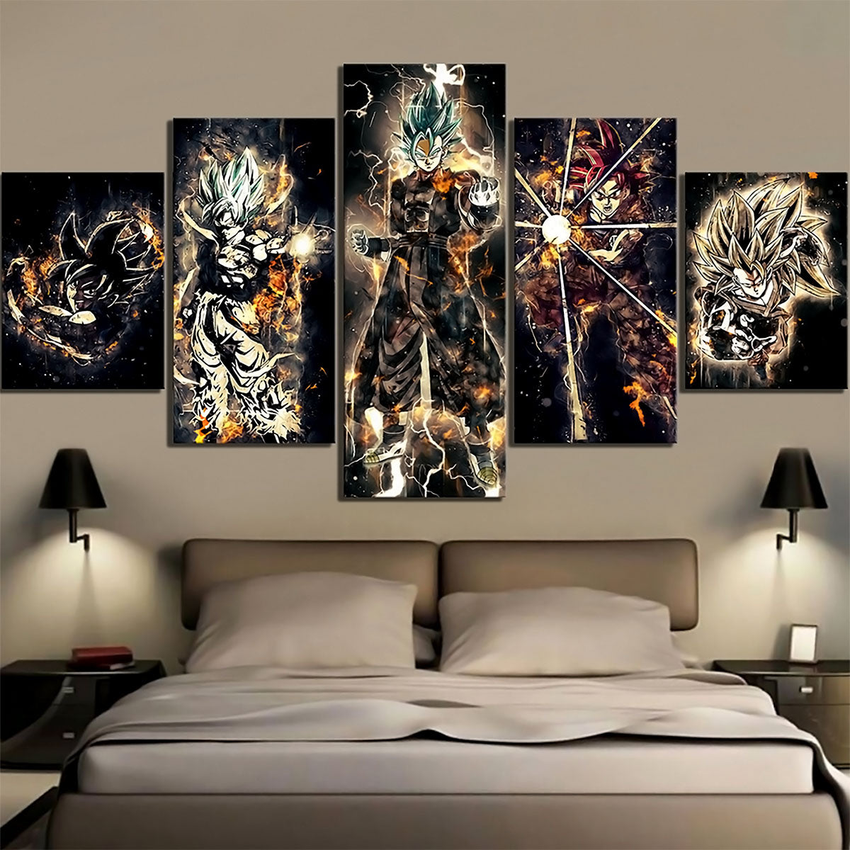 Dragon Ball - 5 Pieces Wall Art - Goku - Vegeto - Super Saiyan 3 - Super Saiyan God - Printed Wall Pictures Home Decor - Dragon Ball Poster - Dragon Ball Canvas