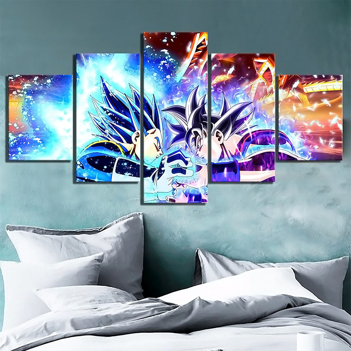 Dragon Ball - 5 Pieces Wall Art - Goku And Vegeta - Fighting - Super Saiyan Blue - Printed Wall Pictures Home Decor - Dragon Ball Poster - Dragon Ball Canvas