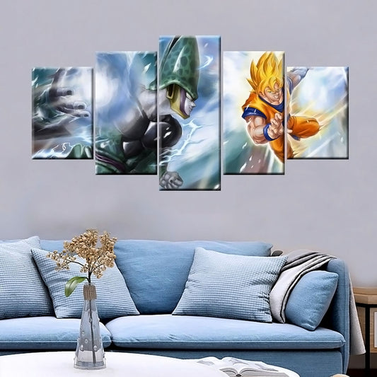 Dragon Ball - 5 Pieces Wall Art - Goku Super Saiyan - Cell - Printed Wall Pictures Home Decor - Dragon Ball Poster - Dragon Ball Canvas