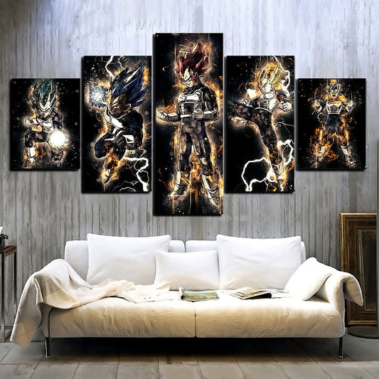 Dragon Ball - 5 Pieces Wall Art - Vegeta - Super Saiyan - Super Saiyan Blue -Super Saiyan God - Printed Wall Pictures Home Decor - Dragon Ball Poster - Dragon Ball Canvas