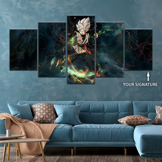 Dragon Ball Super Black Goku Canvas Wall Art - 5 Piece Split Panel DBZ Anime Poster - Framed Ready to Hang Living Room Man Cave Decor - DR5004