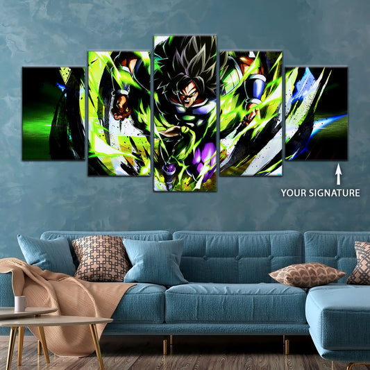 Dragon Ball Super Broly Unleashed Canvas Wall Art - 5 Piece Split Panel DBZ Anime Poster - Framed Ready to Hang Living Room Man Cave Decor - DR5020