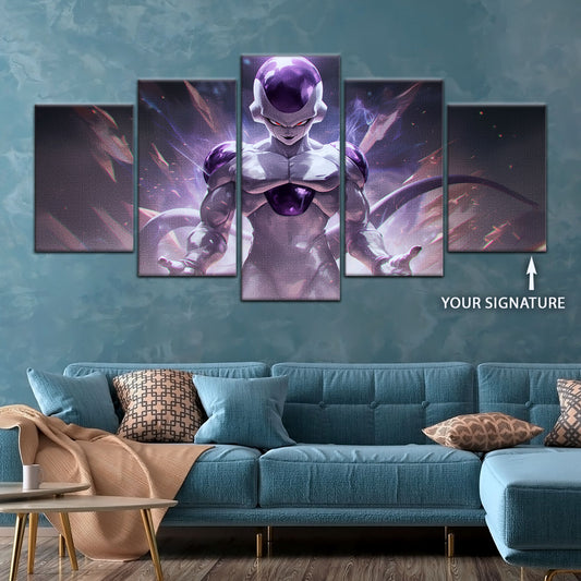 Dragon Ball Super Frieza Final Form Canvas Wall Art - 5 Piece Split Panel DBZ Anime Poster - Framed Ready to Hang Living Room Man Cave Decor - DR5026