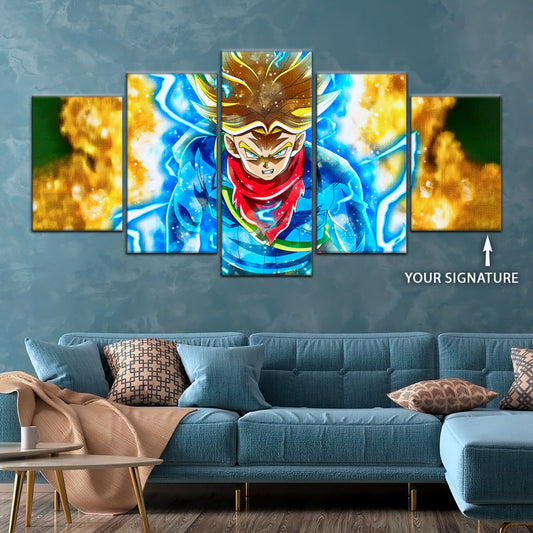 Dragon Ball Super Future Trunks Canvas Wall Art - 5 Piece Split Panel DBZ Anime Poster - Framed Ready to Hang Living Room Man Cave Decor - DR5107