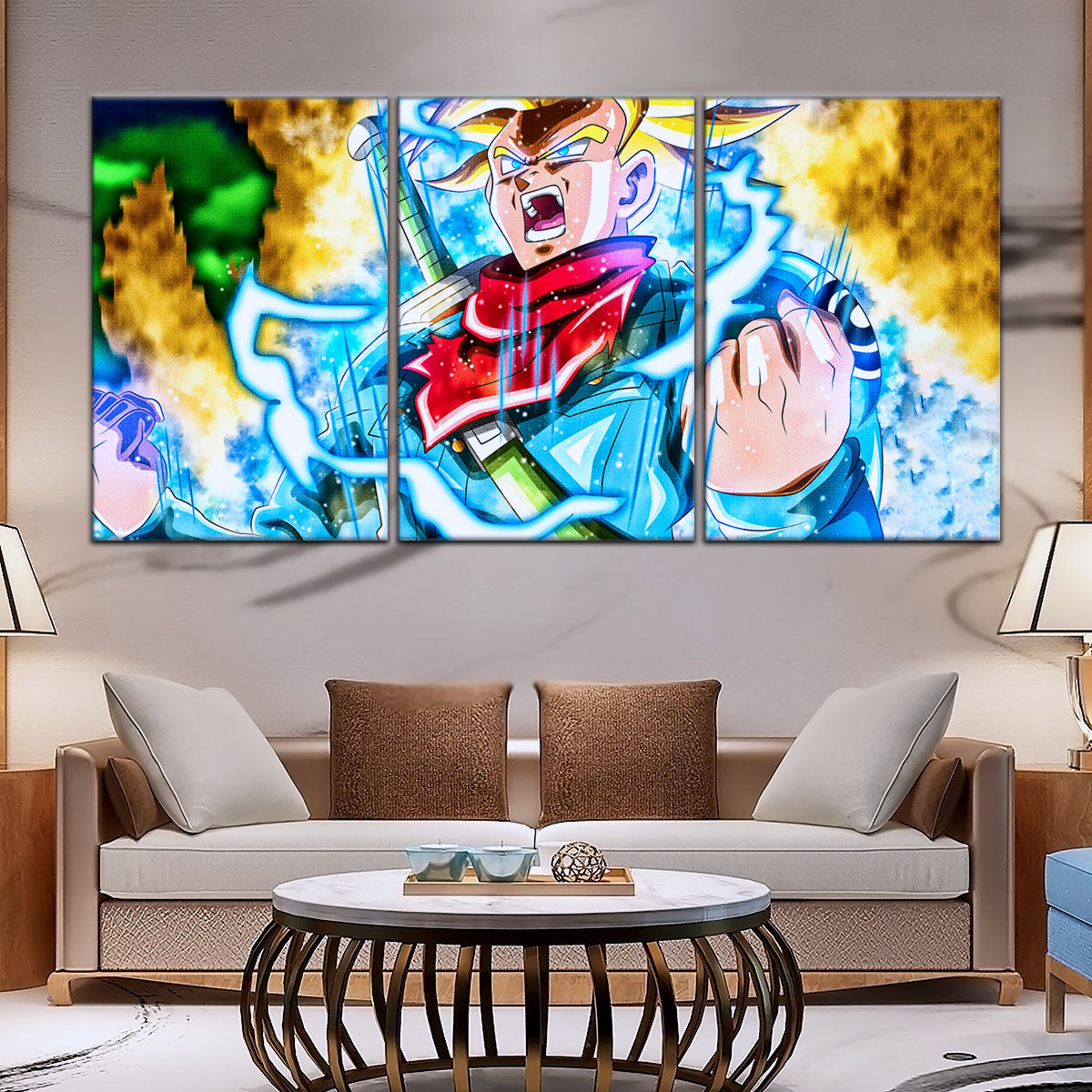 Dragon Ball Super Future Trunks Canvas Wall Art - 5 Piece Split Panel DBZ Anime Poster - Framed Ready to Hang Living Room Man Cave Decor - DR5111